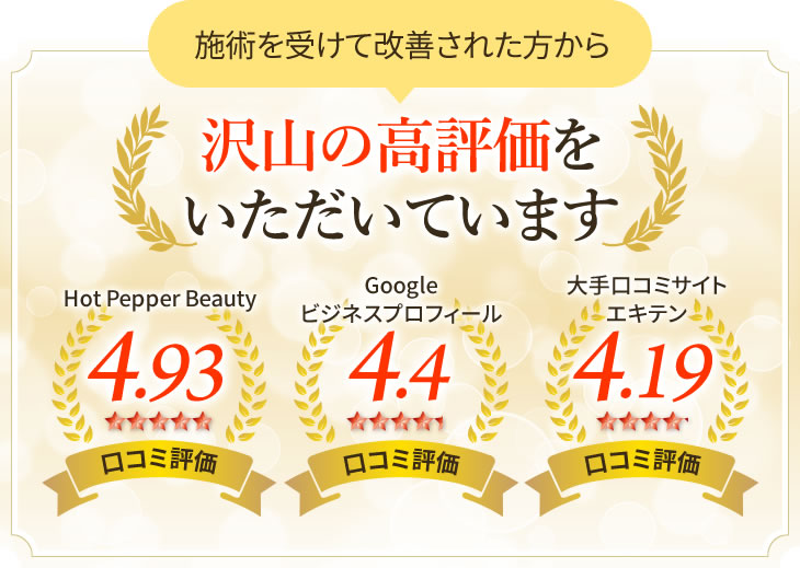 当院の整体で改善された方から沢山の高評価をいただいています