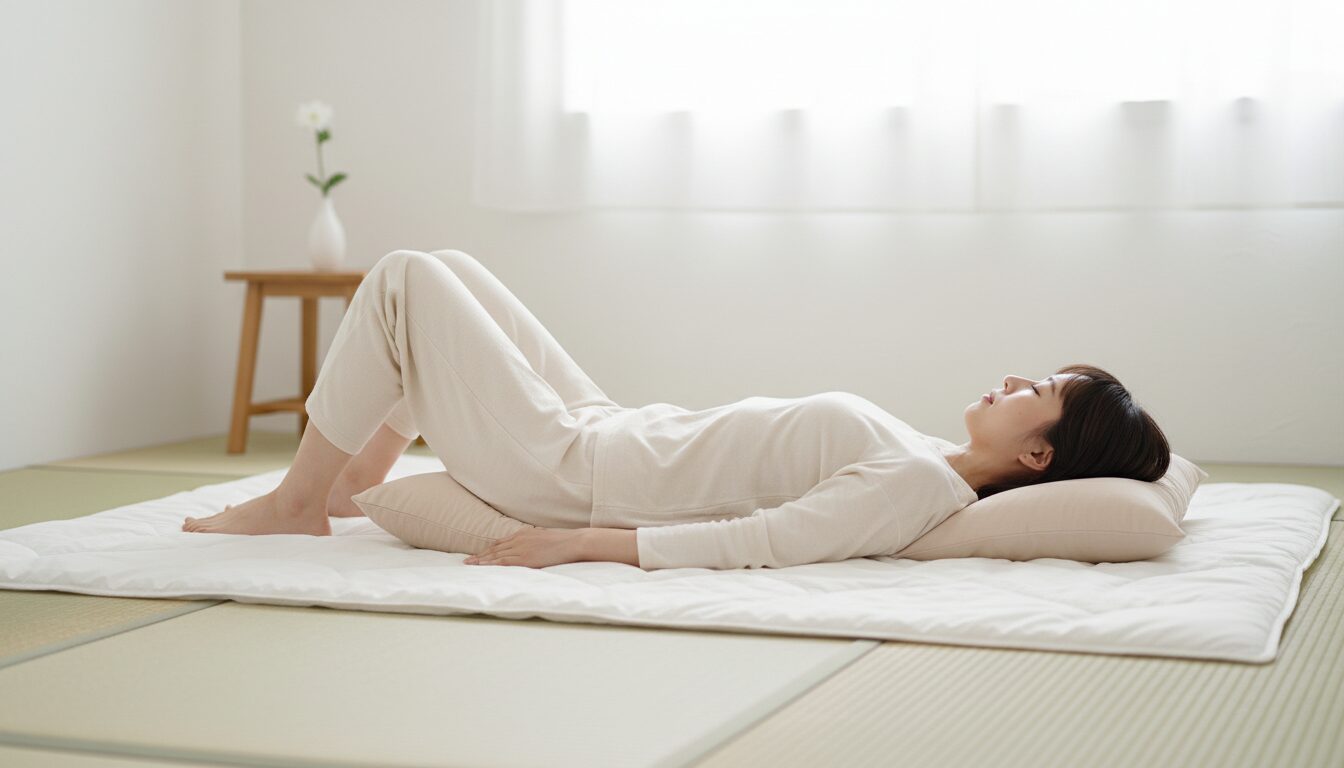 
②ブリッジ法：就寝前に布団の上でできる簡単なポーズ